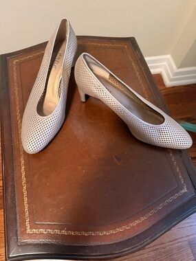 Vaneli Metallic Perforated Mid Heel Pumps 13M